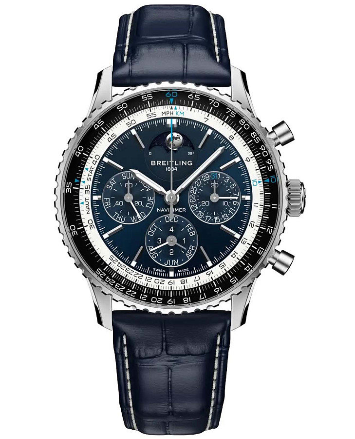 Часы Breitling Navitimer B19 Chronograph 43 Perpetual Calendar LB19211A1C1P1 — мужские, синий