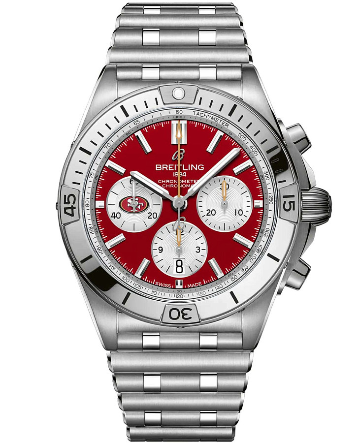 Часы Breitling Chronomat B01 42 NFL San Francisco 49ers Edition AB01342B1K1A1 — мужские, красный