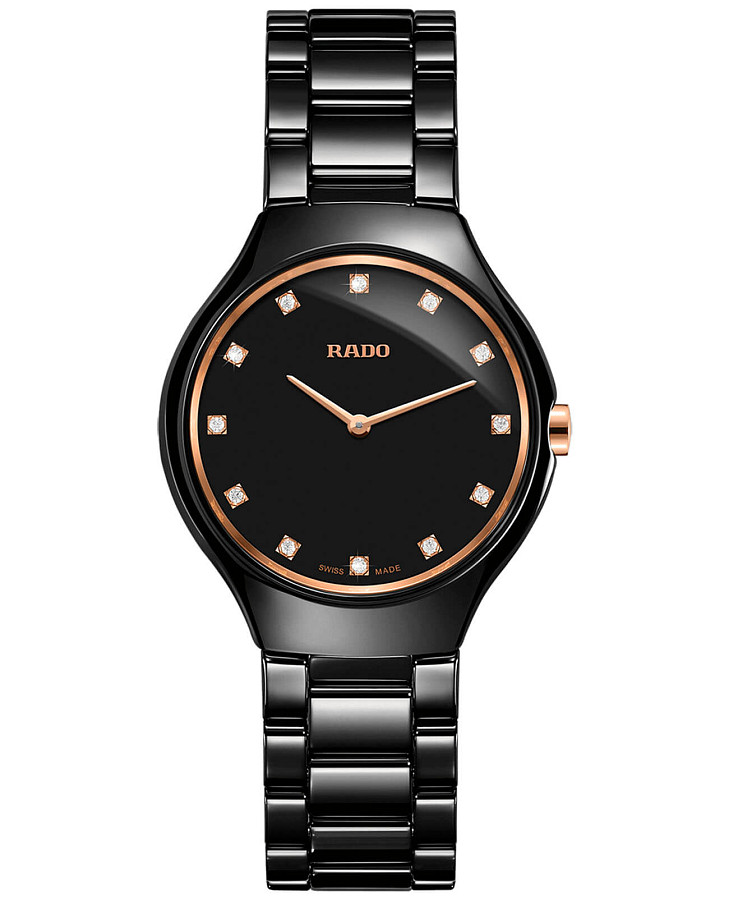 Часы Rado True Thinline Diamonds R27742722 — женские, черный