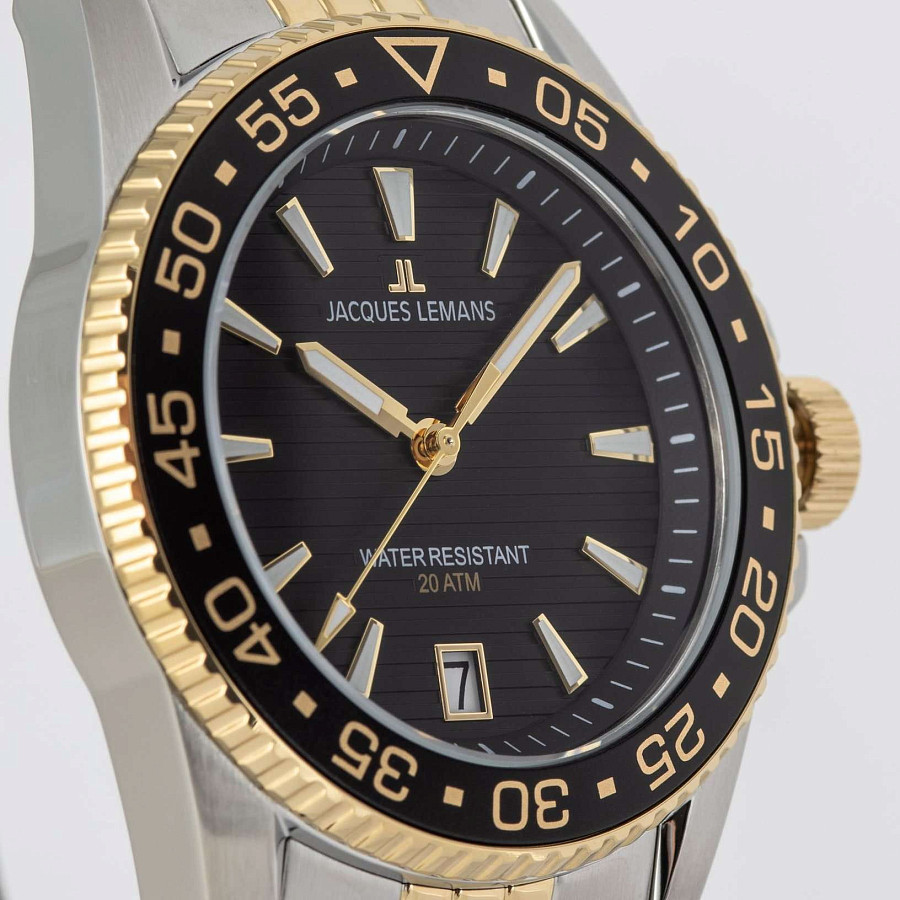 Часы Jacques Lemans Liverpool Diver 1-2205N — мужские, нержавеющая сталь с pvd-покрытием