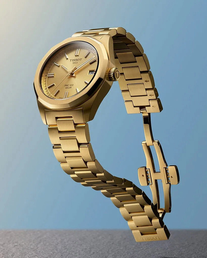 Часы Tissot PRC 100 Solar Quartz 34mm T151.822.33.021.00 — женские, золотистый