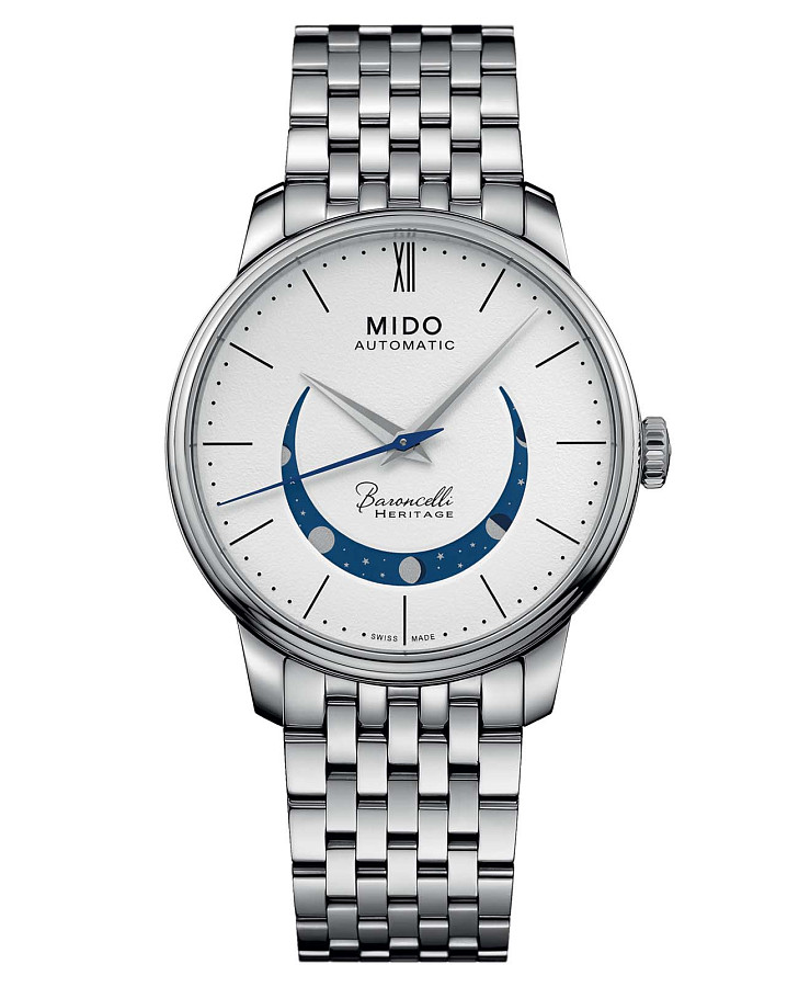 Часы Mido Baroncelli Smiling Moon Gent M027.407.11.010.01 — мужские, белый