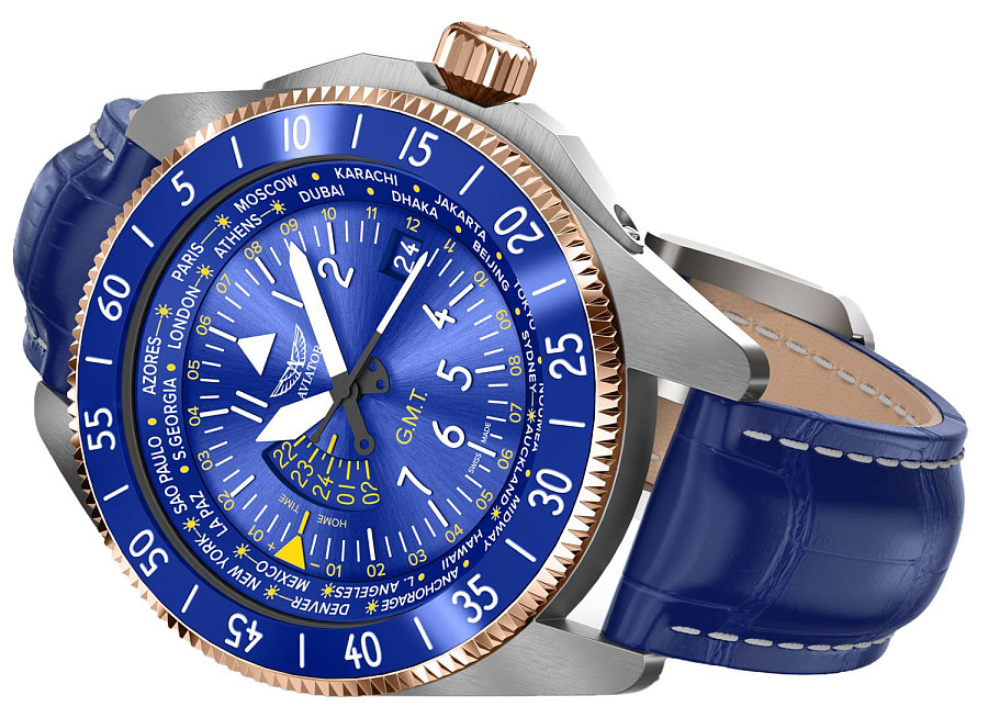 Часы Aviator Airacobra GMT V.1.37.3.308.4 — кварцевые, сталь металл