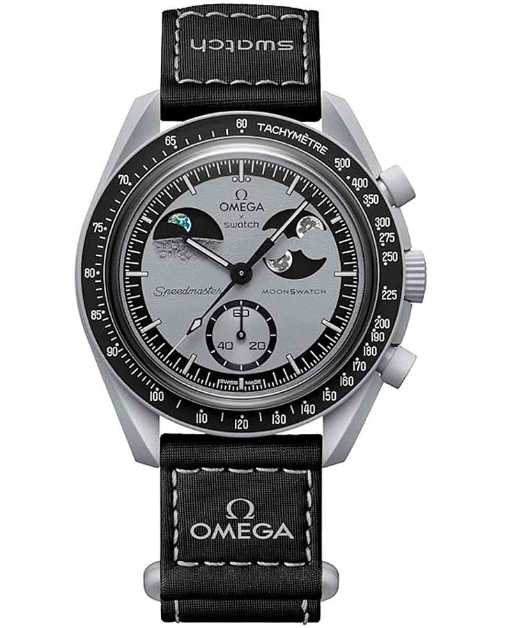 Часы Swatch x Omega Bioceramic Moonswatch Mission to EarthPhase SO33M700 — мужские, серый