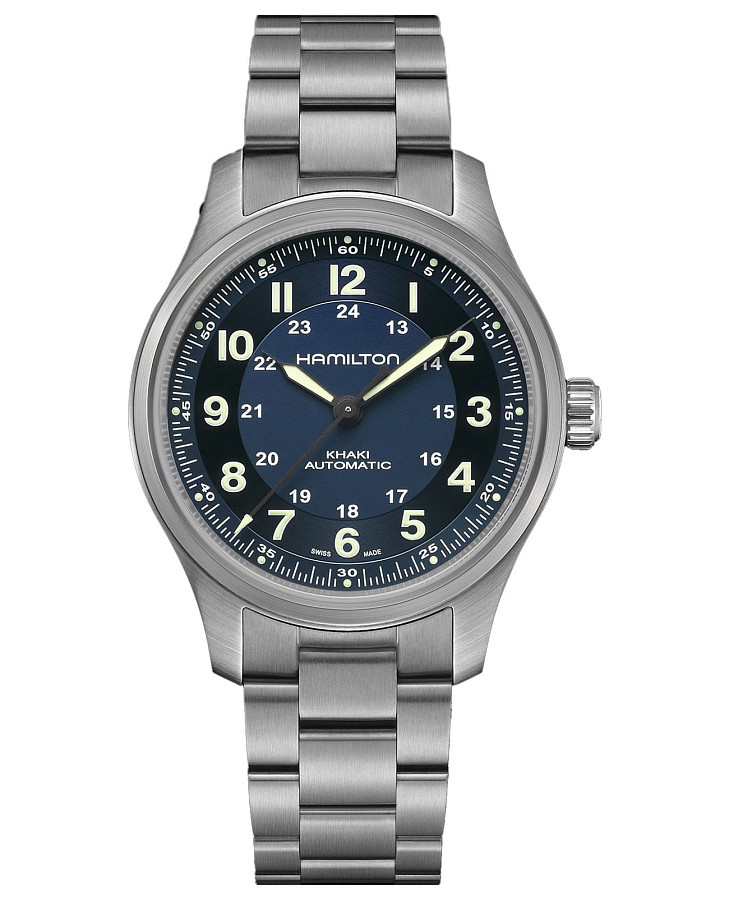 Часы Hamilton Khaki Field Titanium Auto H70545140 — мужские, синий