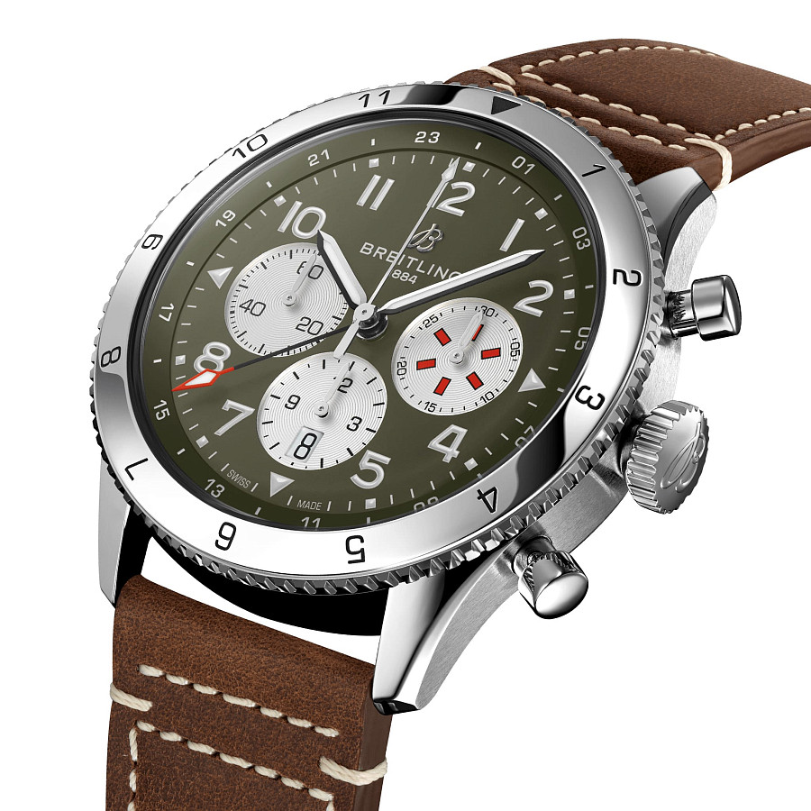 Часы Breitling Super Avi B04 Chronograph GMT 46 Curtiss Warhawk AB04452A1L1X1 — механические, сталь металл