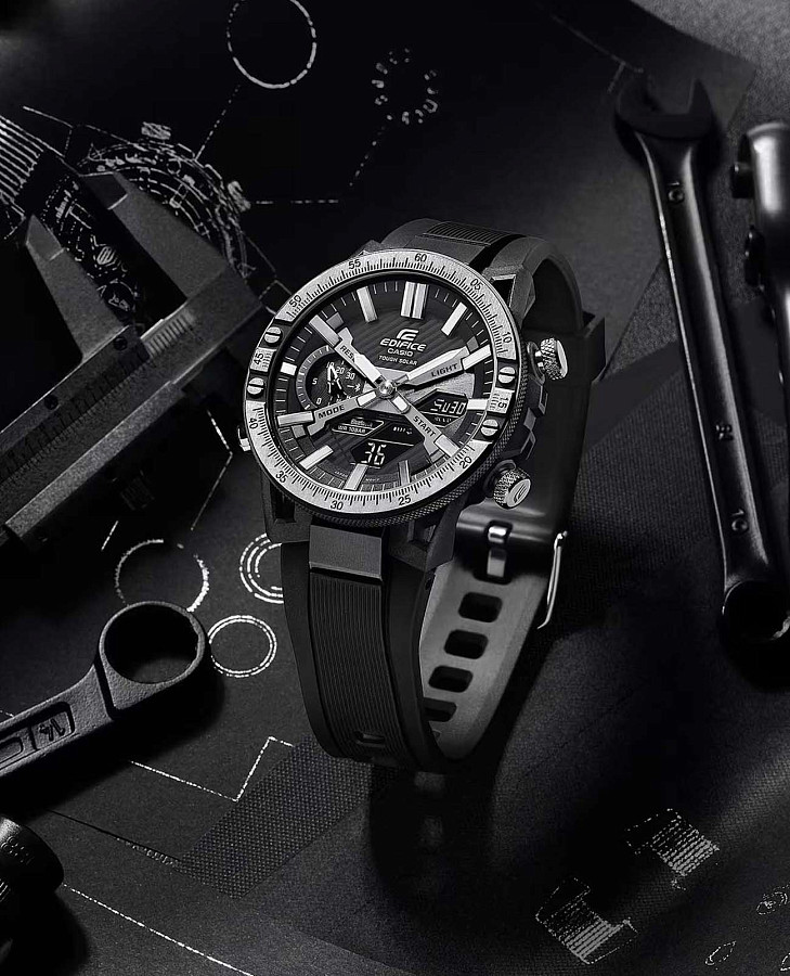 Часы Casio Edifice ECB-2000TP-1A — кварцевые, карбон сталь металл