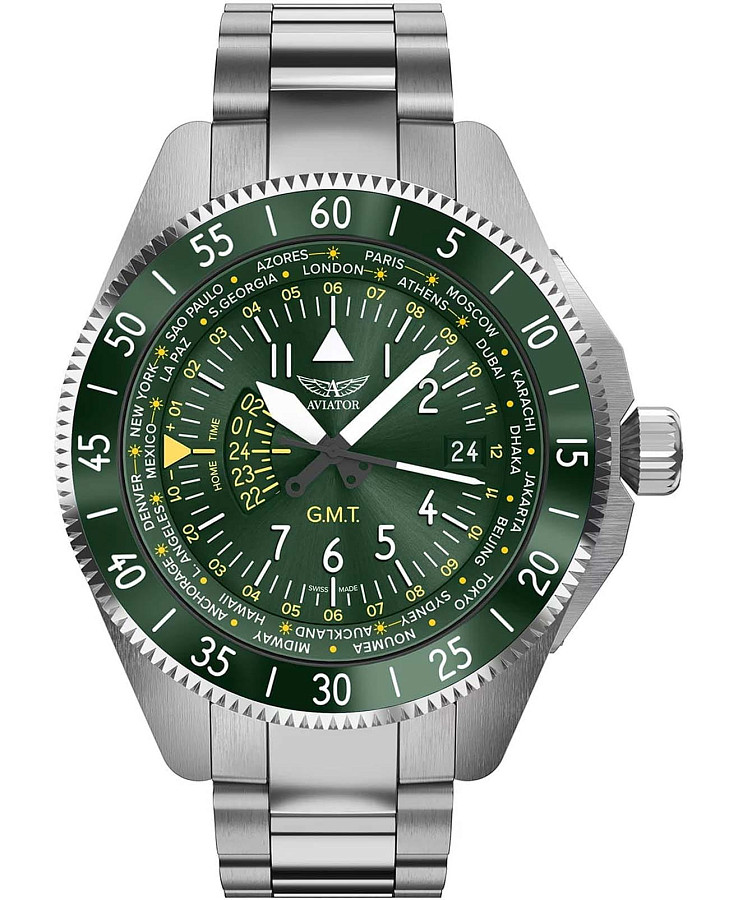 Часы Aviator Airacobra GMT V.1.37.0.309.5 — мужские, зеленый