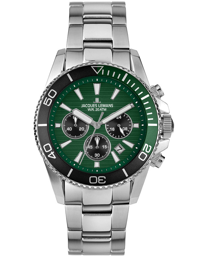 Часы Jacques Lemans Liverpool Diver 1-2206i — мужские, зеленый