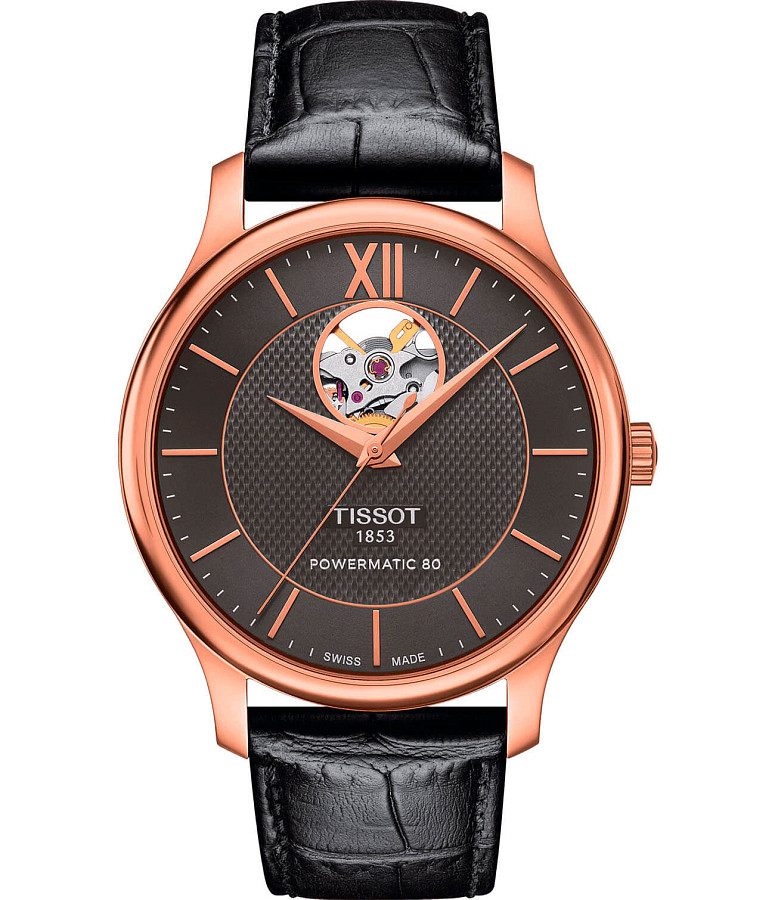Часы Tissot Tradition Powermatic 80 Open Heart T063.907.36.068.00 — мужские, серый