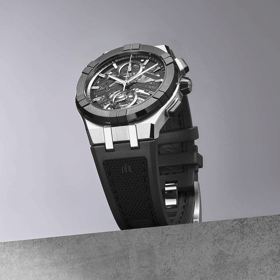 Часы Maurice Lacroix Aikonic Automatic Chronograph Skeleton AC8018-SSL20-030-2 — каучук, мужские