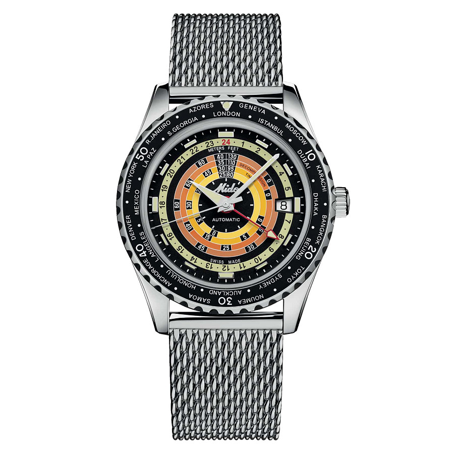 Часы Mido Ocean Star Decompression Worldtimer 200 M026.829.17.051.00 — цветной, металл сталь