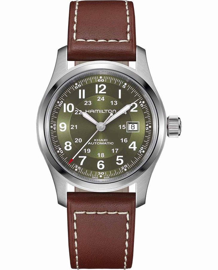 Часы Hamilton Khaki Field Auto H70605560 — мужские, зеленый
