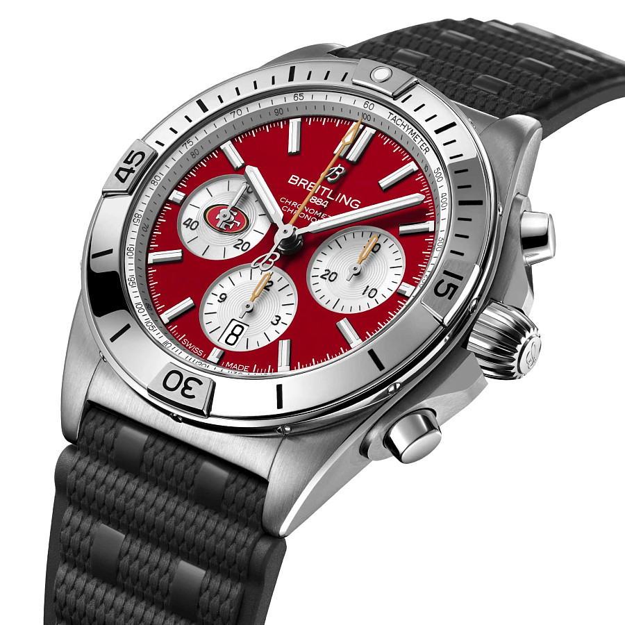 Часы Breitling Chronomat B01 42 NFL San Francisco 49ers Edition AB01342B1K1S1 — механические, сталь металл