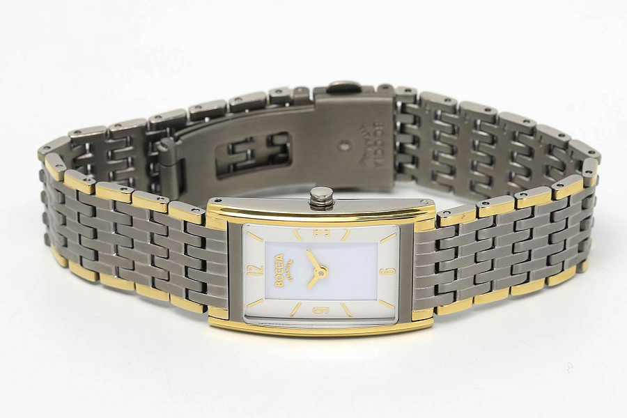 Часы Boccia Rectangular Titanium 3212-09 — белый, титан