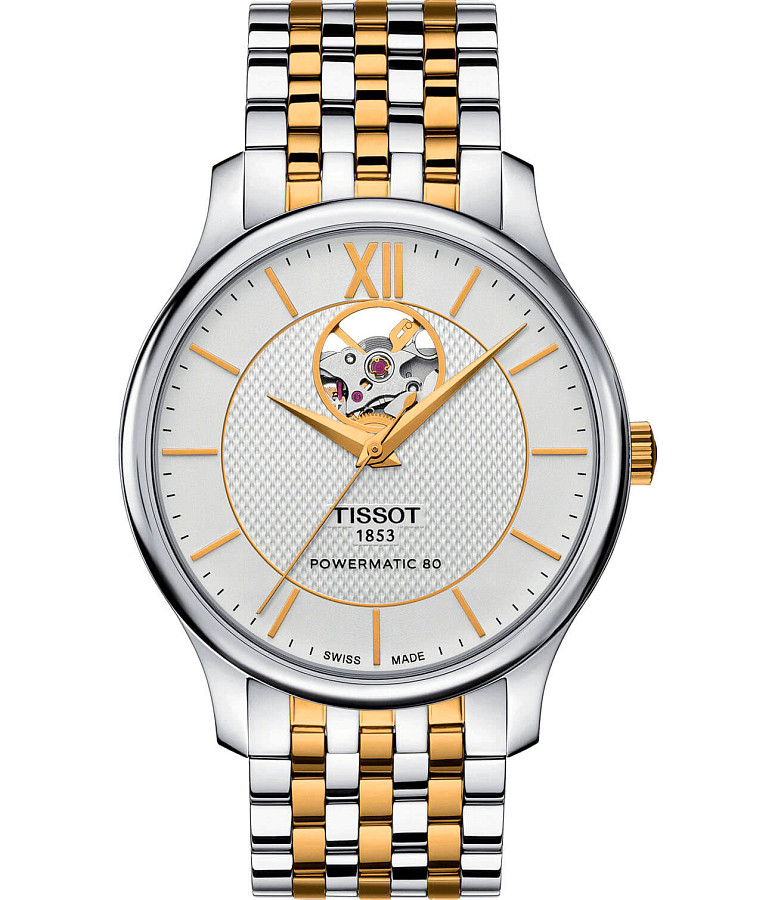 Часы Tissot Tradition Powermatic 80 Open Heart T063.907.22.038.00 — мужские, белый