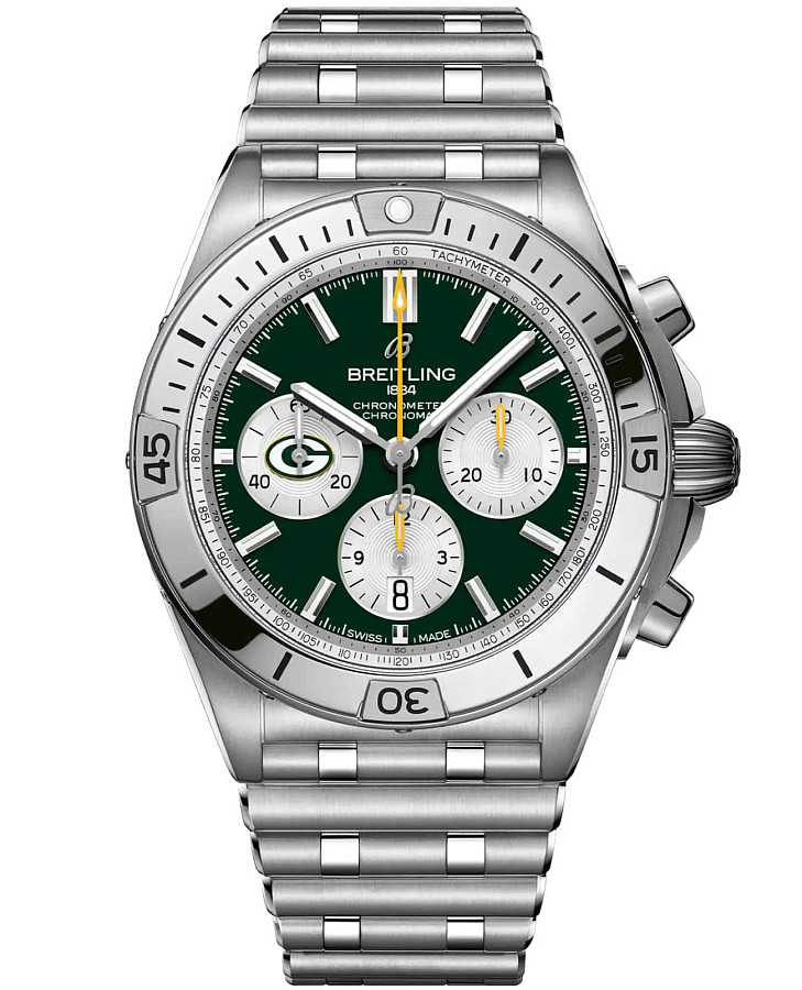 Часы Breitling Chronomat B01 42 NFL Green Bay Packers Edition AB01342B1L1A1 — мужские, зеленый