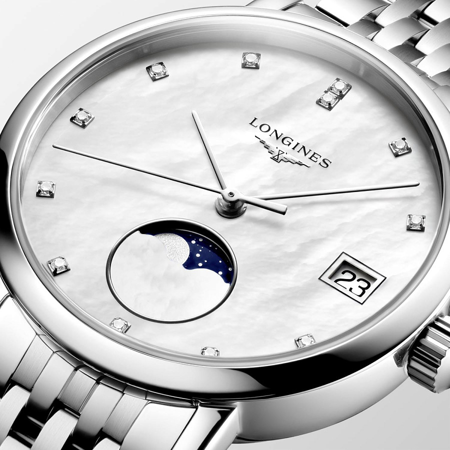 Часы Longines Elegant Collection Moonphase L4.330.4.87.6 — белый, сталь металл