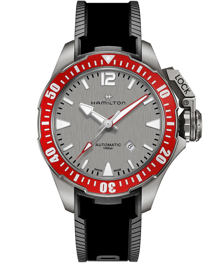 Часы Hamilton Khaki Navy Frogman Titanium Auto H77805380 — мужские, серый