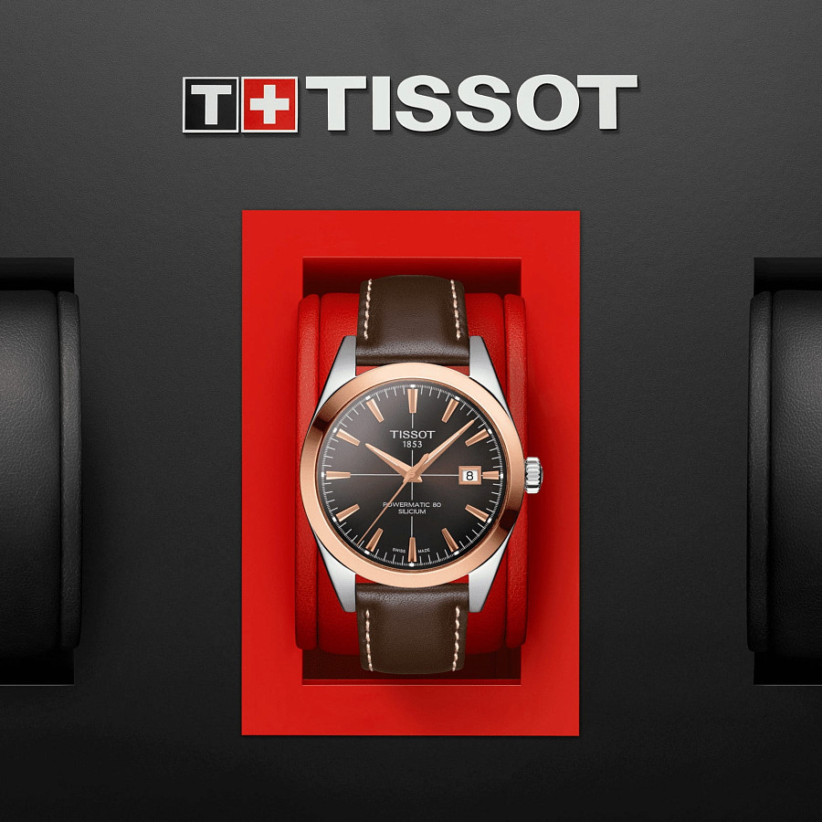 Часы Tissot Gentleman Powermatic 80 Silicium 18K Gold T927.407.46.291.00 — металл золото сталь, Швейцария