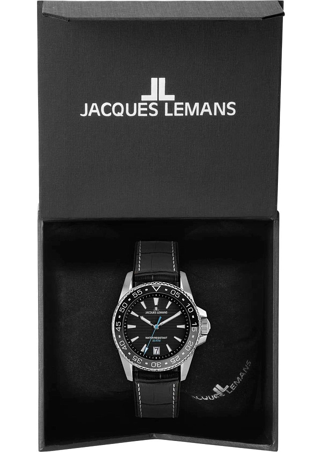 Часы Jacques Lemans Liverpool Diver 1-2205A — черный, металл сталь