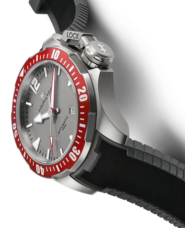 Часы Hamilton Khaki Navy Frogman Titanium Auto H77805380 — каучук, мужские