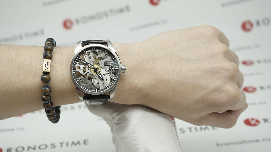 Часы Tissot T-Complication Squelette Mechanical T070.405.16.411.00 — сталь металл, кожаный