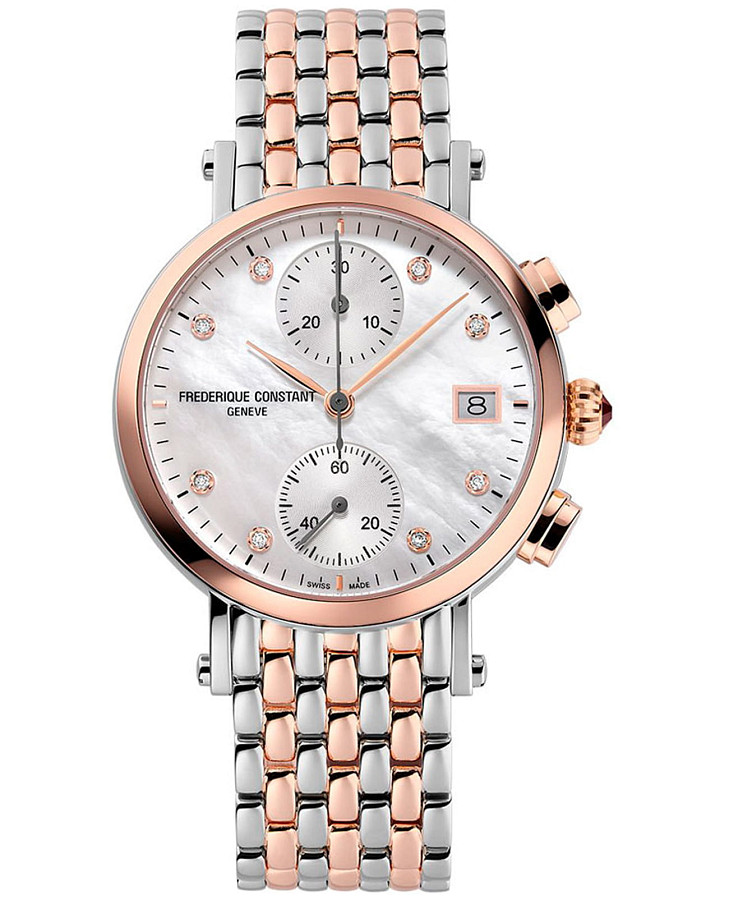 Часы Frederique Constant Classics Quartz Chronograph Ladies FC-291MPWD2R2B — женские, перламутровый
