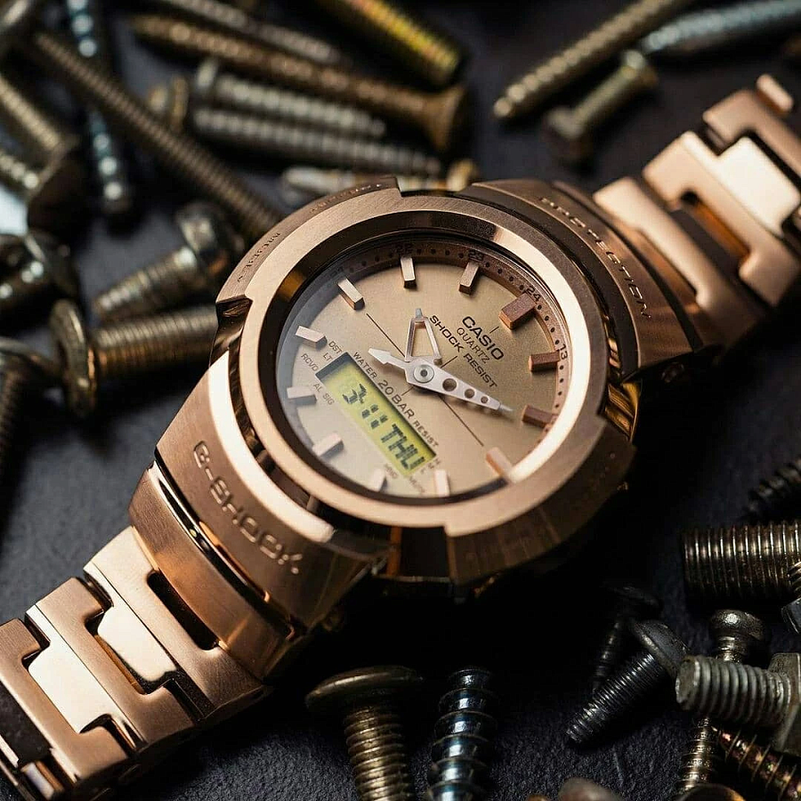 Часы Casio G-Shock AWM-500GD-4ADR — мужские, сталь с ip покрытием