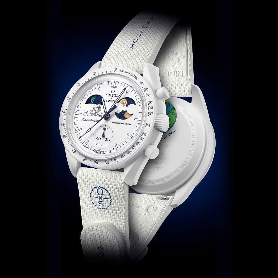 Часы Swatch x Omega Bioceramic Moonswatch Mission to the Moonphase - Full Moon SO33W701L — каучук, мужские