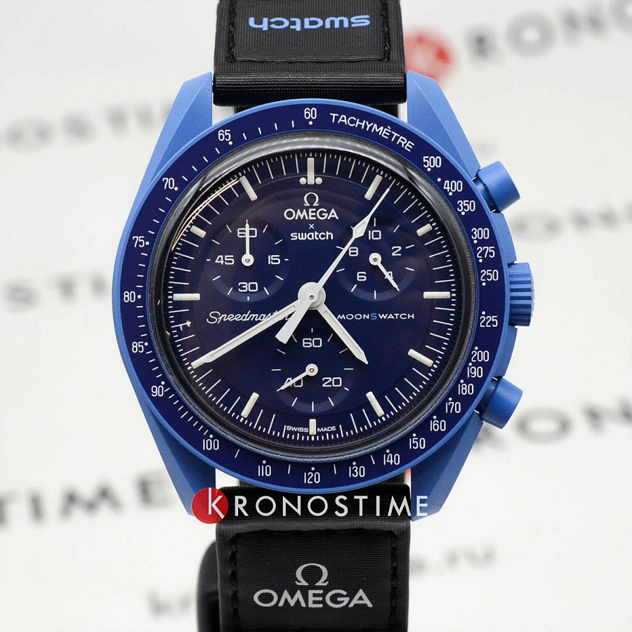 Часы Swatch x Omega Bioceramic Moonswatch Mission to Neptune SO33N100 — Швейцария, кварцевые