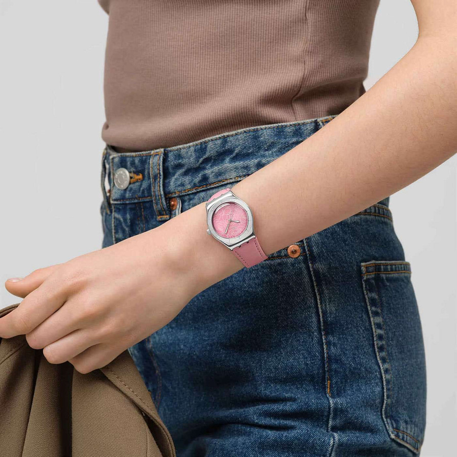 Часы Swatch Pink Petal Promise YLS234 — кожаный, женские