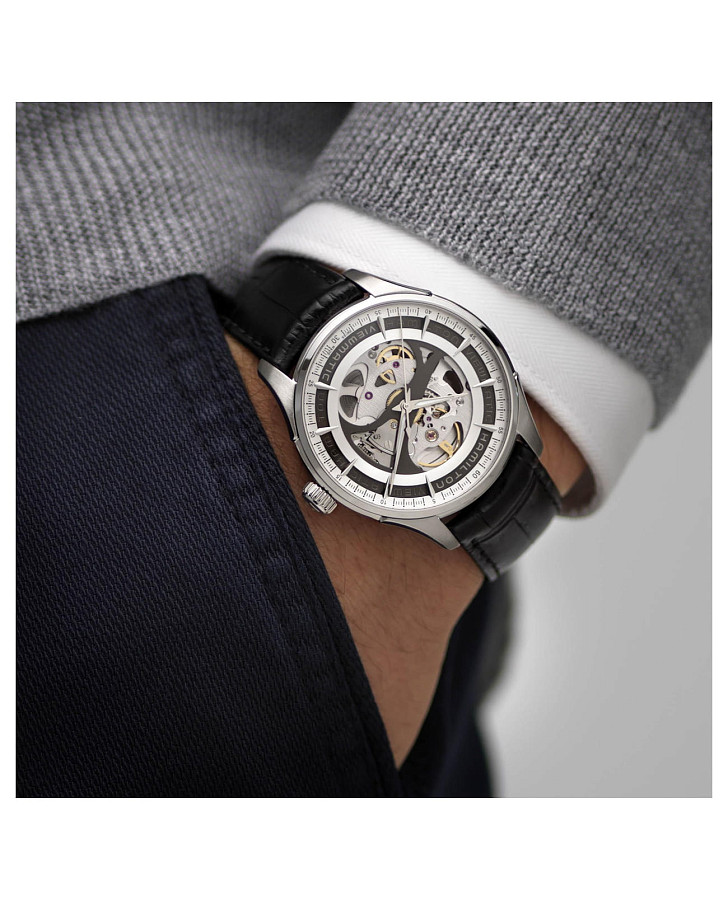 Часы Hamilton Jazzmaster Viewmatic Skeleton Gent Auto H42555751 — механические, металл сталь