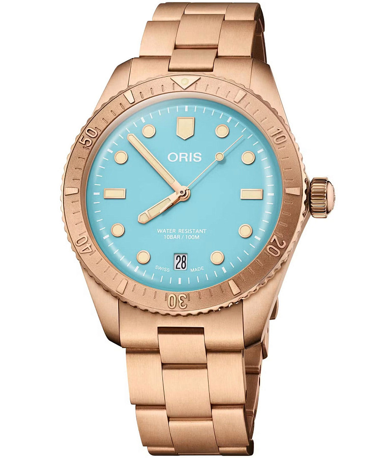 Часы Oris Divers Sixty‑Five 'Cotton Candy' 01 733 7771 3155-07 8 19 15 — мужские, голубой