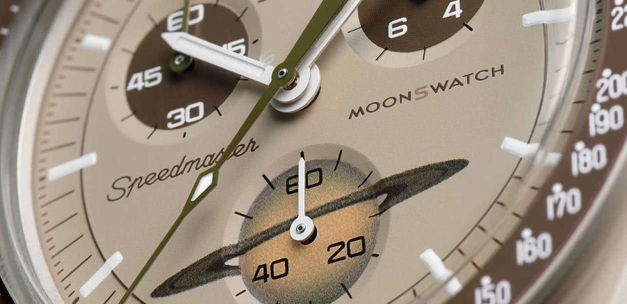 Часы Swatch x Omega Bioceramic Moonswatch Mission to Saturn SO33T100 — кварцевые, Швейцария, мужские