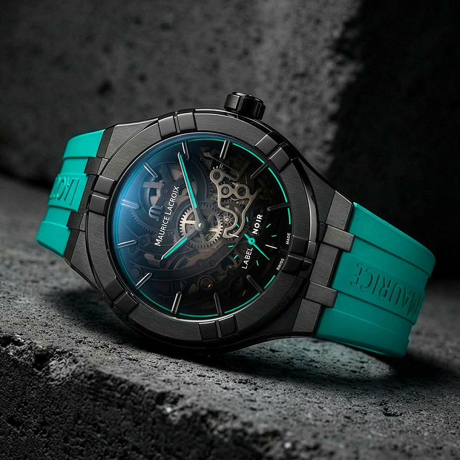 Часы Maurice Lacroix Aikon Automatic Skeleton 45mm Label Noir AI6028-DLB0B-030-H — кожаный, мужские