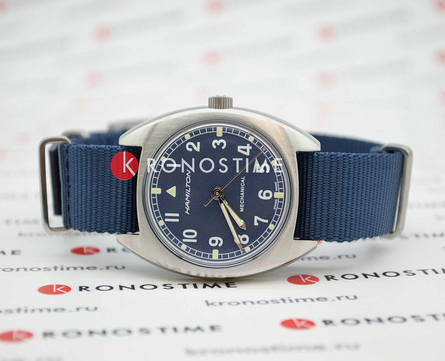 Часы Hamilton Khaki Aviation Pilot Pioneer Mechanical H76419941 — синий, сталь металл