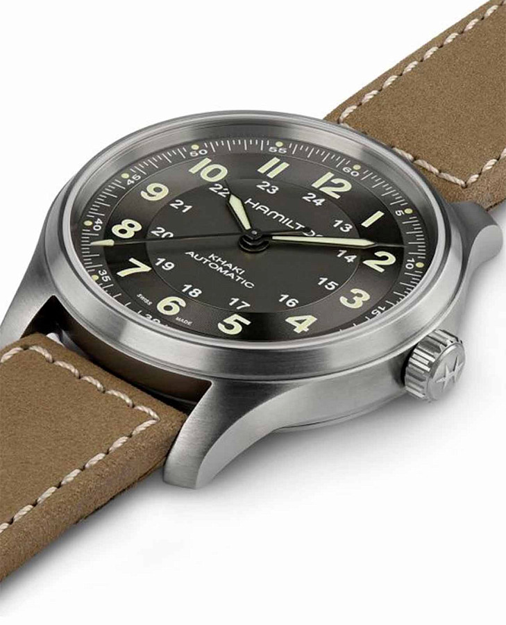 Часы Hamilton Khaki Field Titanium Auto H70545550 — мужские, коричневый