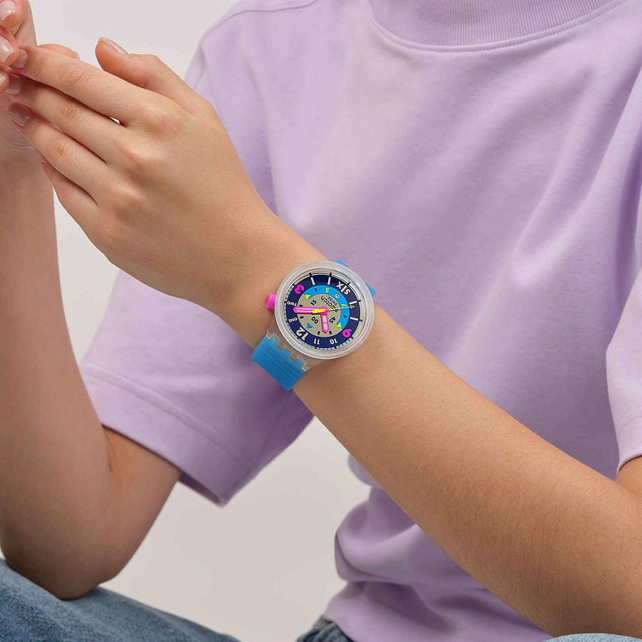 Часы Swatch Neon Hielo SB01K400 — женские, голубой