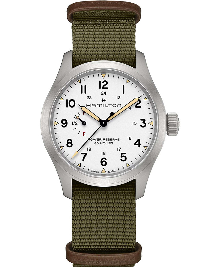Часы Hamilton Khaki Field Mechanical Power Reserve 40mm H69509910 — мужские, белый
