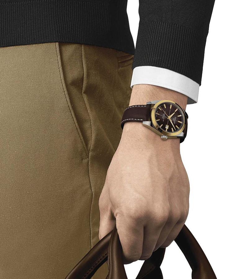 Часы Tissot Gentleman Powermatic 80 Silicium Solid 18K Gold Bezel T927.407.46.291.01 — механические, сталь металл