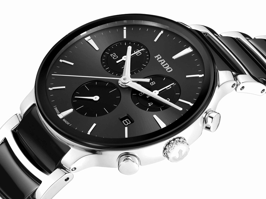 Часы Rado Centrix Chronograph R30210152 — мужские, сталь + керамические вставки