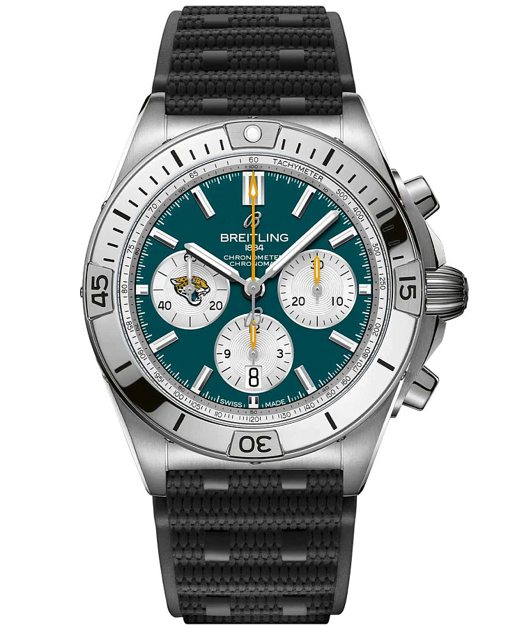 Часы Breitling Chronomat B01 42 NFL Jacksonville Jaguars Edition AB01342B1L3S1 — мужские, бирюзовый