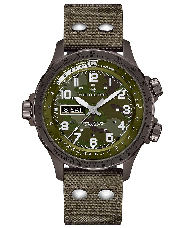 Часы Hamilton Khaki X-Wind Auto 45mm H77775960 — мужские, зеленый
