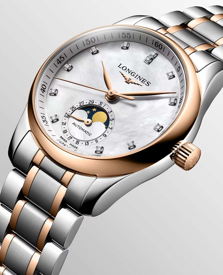 Часы Longines Master Collection L2.409.5.89.7 — женские, нержавеющая сталь и 18 каратное розовое золото