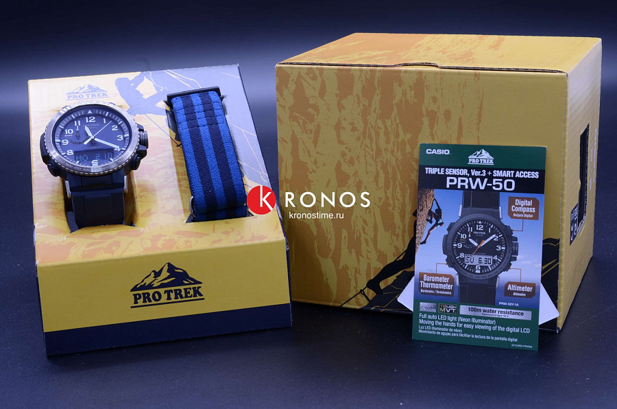 Часы Casio Pro Trek PRW-50YFE-2A — металл сталь пластик, мужские, Япония