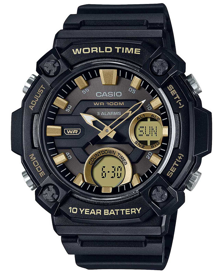Часы Casio Collection AEQ-120W-9AVDF (AEQ-120W-9A) — мужские, золотой