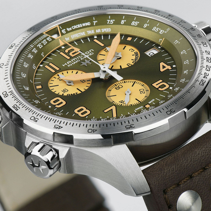 Часы Hamilton Khaki X-Wind GMT Chrono Quartz H77932560 — сталь, кожаный