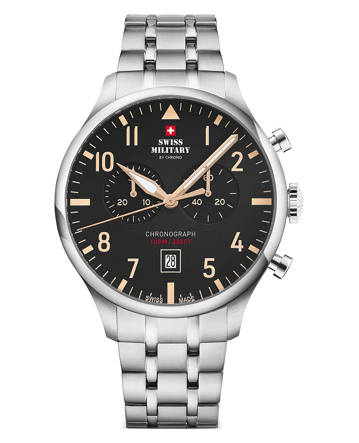 Часы Swiss Military by Chrono Vintage Chronograph SM34098.04 — мужские, черный