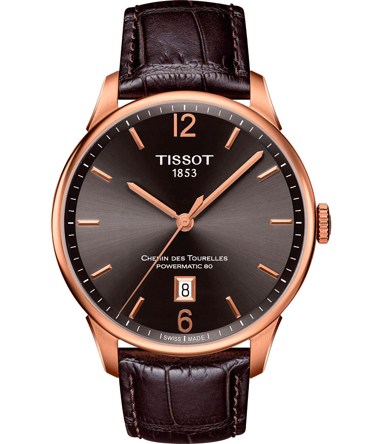 Часы Tissot Chemin des Tourelles Powermatic 80 T099.407.36.447.00 — мужские, коричневый